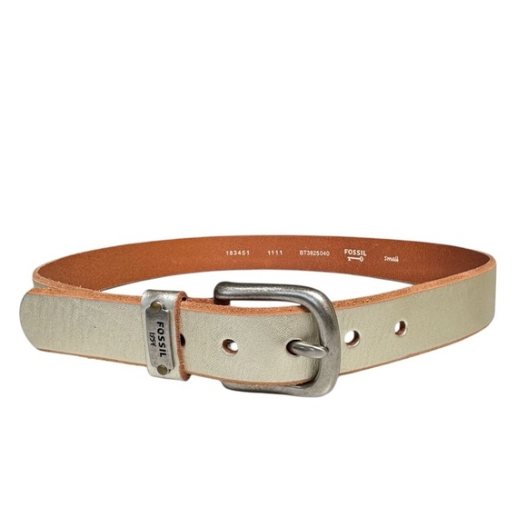 Fossil Distressed Metallic Leather Belt, Size Small - Picture 1 of 7